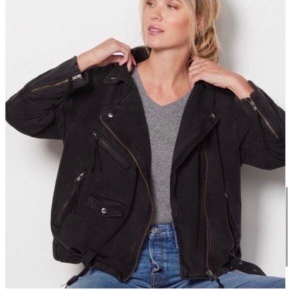 Free People Moto Jacket Rebel Rebel Black Knit Large New - Picture 7 of 12